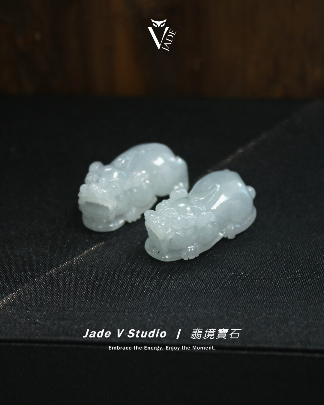 【JadeV｜翡境寶石】糯冰 白翡 招財貔貅 一對 翡翠