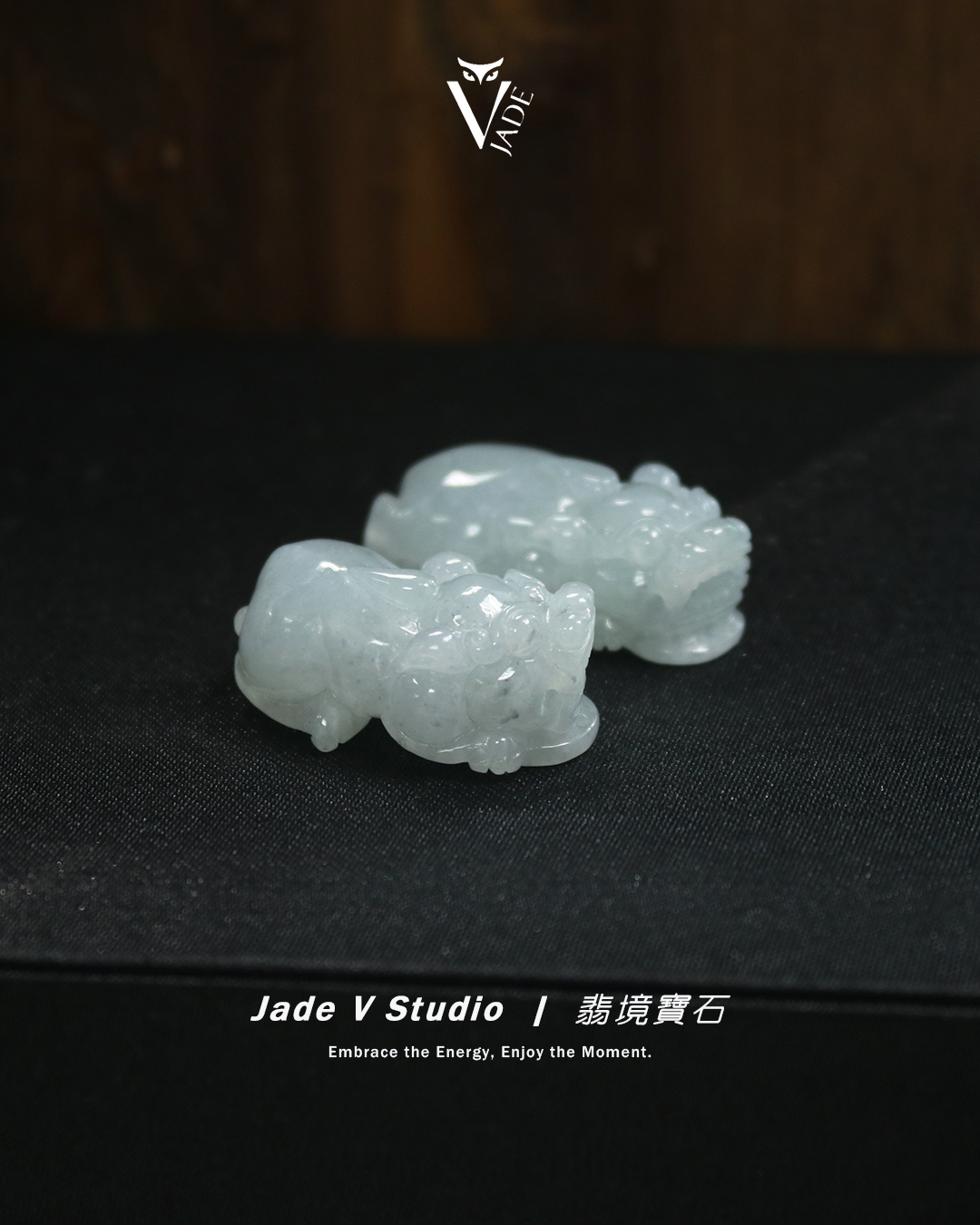 【JadeV｜翡境寶石】糯冰 白翡 招財貔貅 一對 翡翠