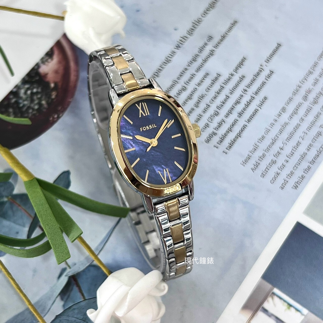 【FOSSIL】Penny 雅爵經典藍珍珠母貝半金腕錶BQW8065 23mm 現代鐘錶