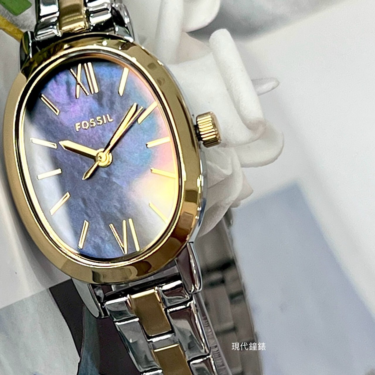 【FOSSIL】Penny 雅爵經典藍珍珠母貝半金腕錶BQW8065 23mm 現代鐘錶