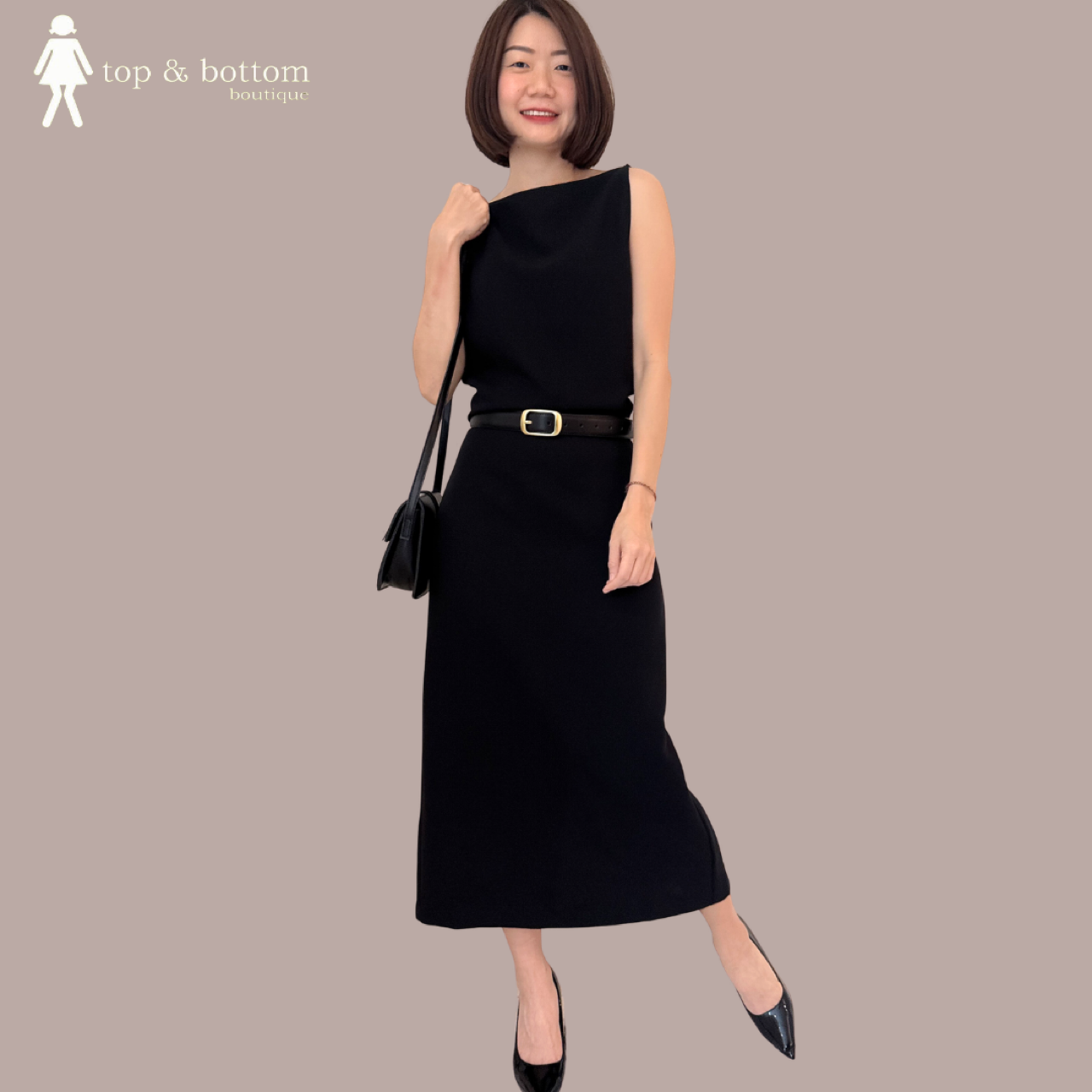 SLEEVELESS BOAT NECK PENCIL LONG DRESS (EXCLUDE BELT)