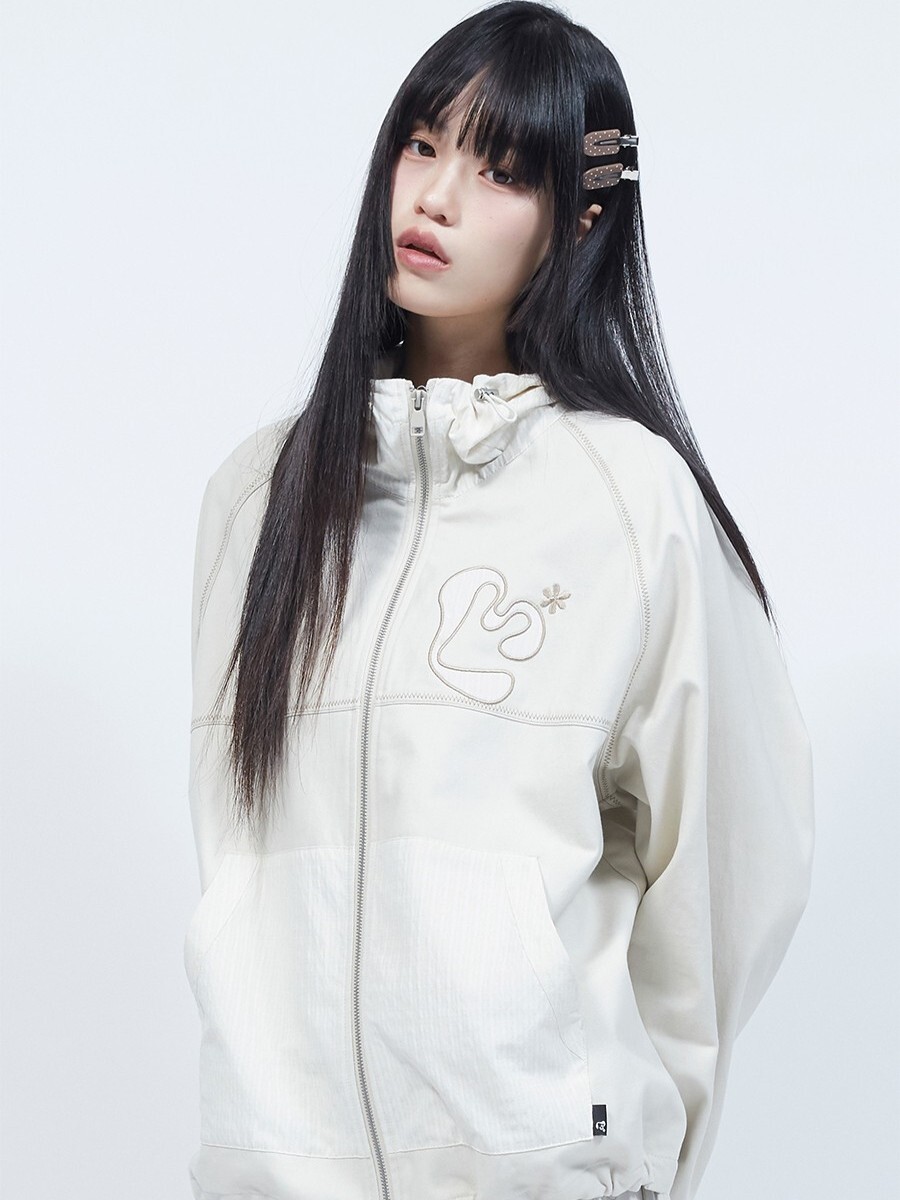 LMR 貼花標誌格紋撞色連帽夾克 Appliqué Floral Logo Check Color-Block Hooded Jacket