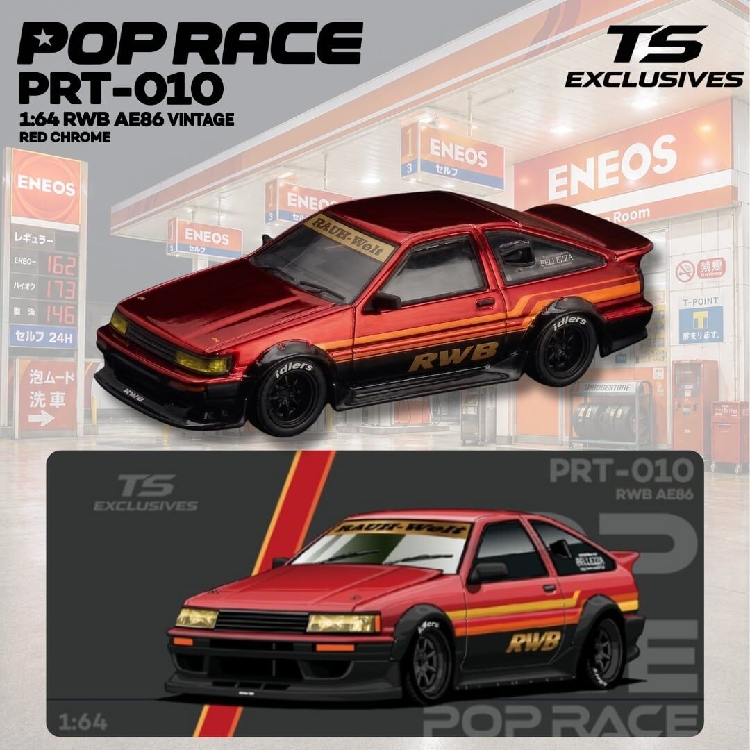 預訂:1/64 Pop Race RWB AE86 Vintage Red Chrome  (PRT010 )