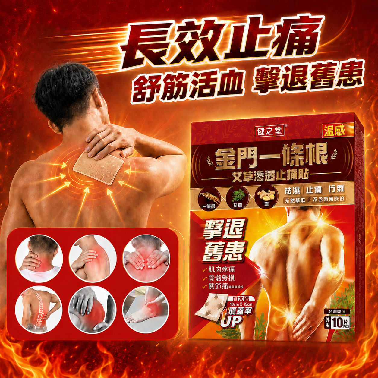 [多件優惠] 健之堂 金門一條根艾草滲透止痛貼(溫感) 10 片裝