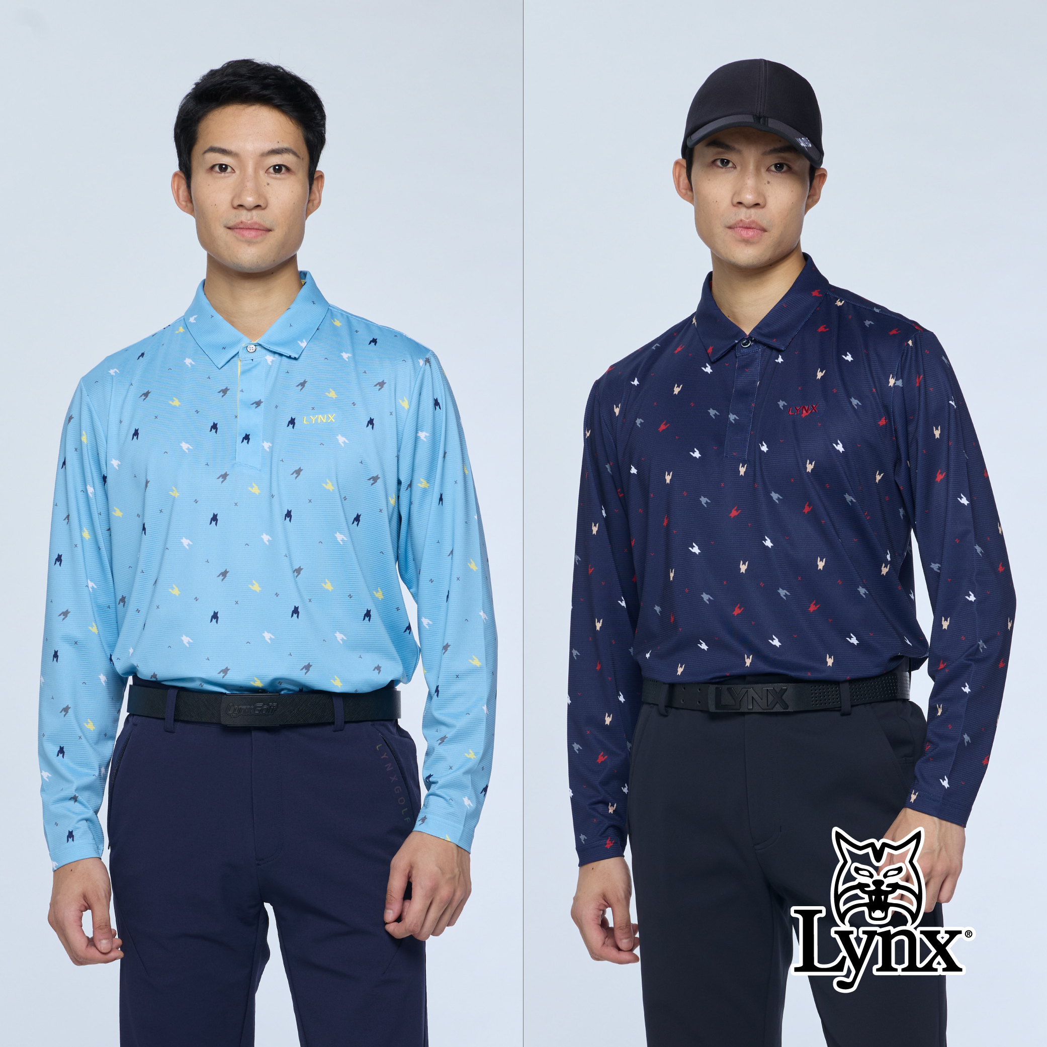 【Lynx Golf】男款吸濕排汗滿版點狀印花長袖POLO衫