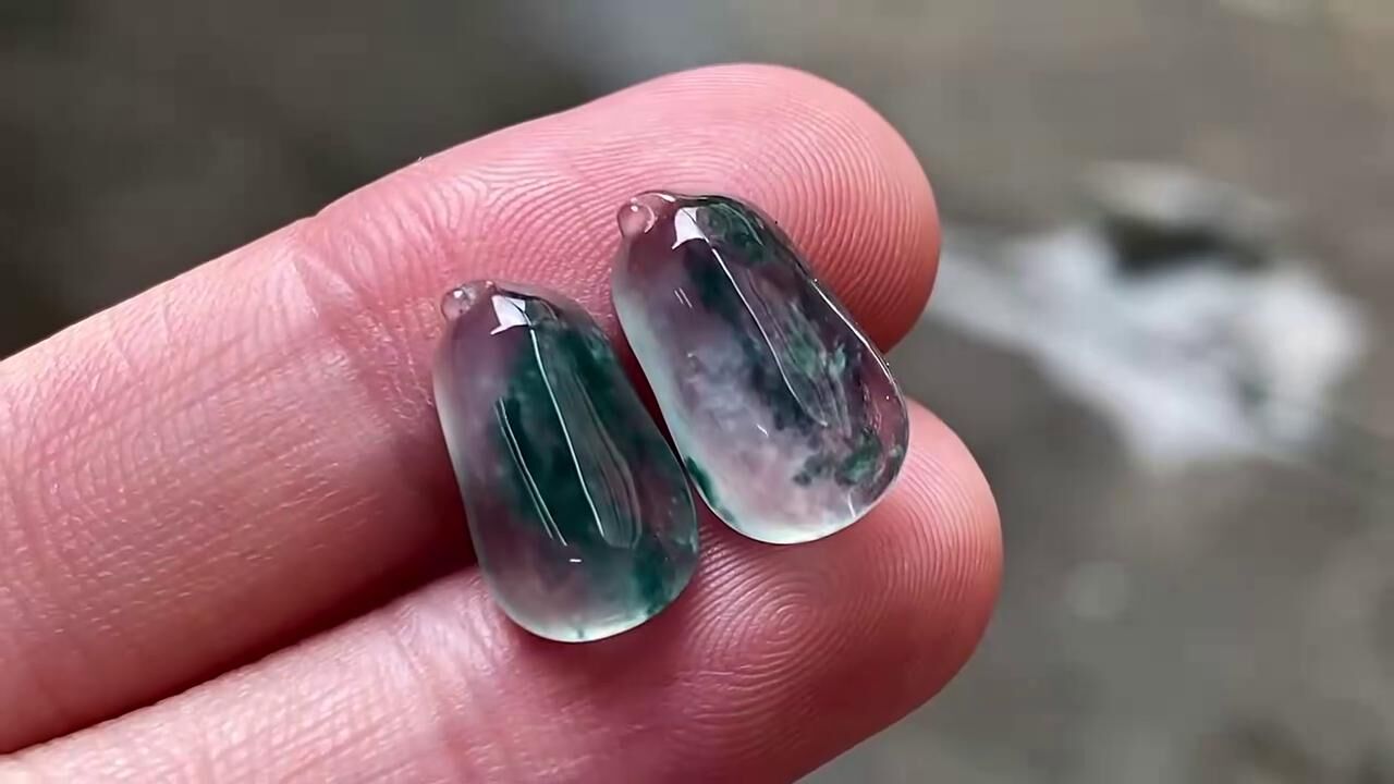 翡翠玻璃鋼飄彩福瓜一對,天然翡翠A玉, 緬甸玉, Jade, Jadeite