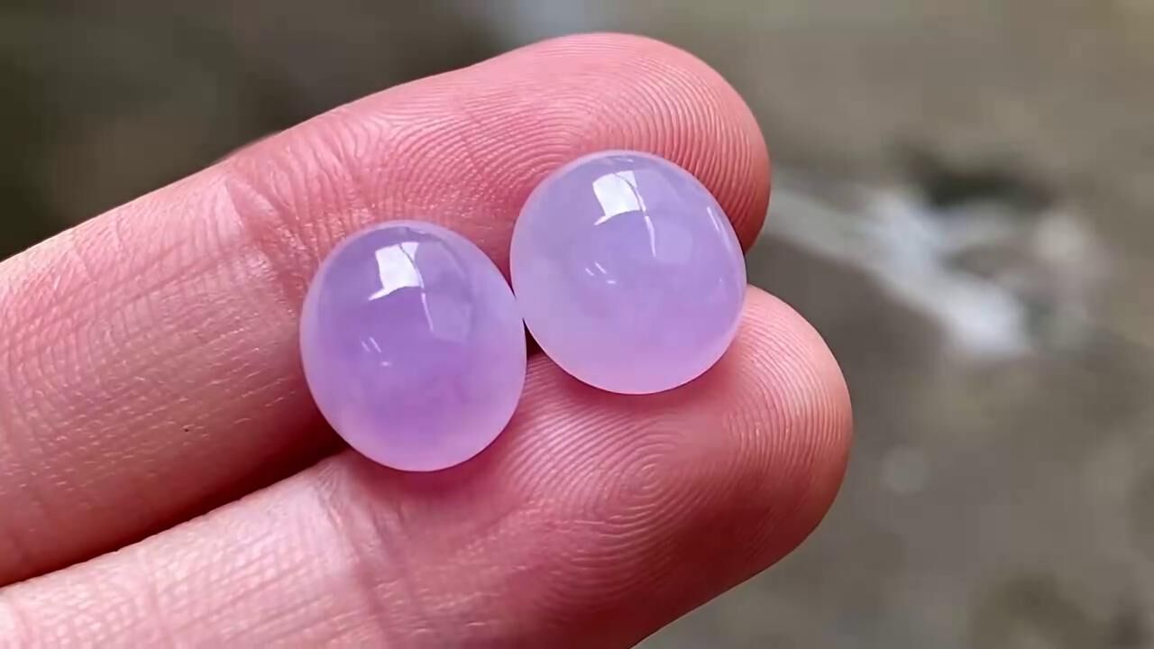 翡翠紅春紫蛋面一對,天然翡翠A玉, 緬甸玉, Jade, Jadeite