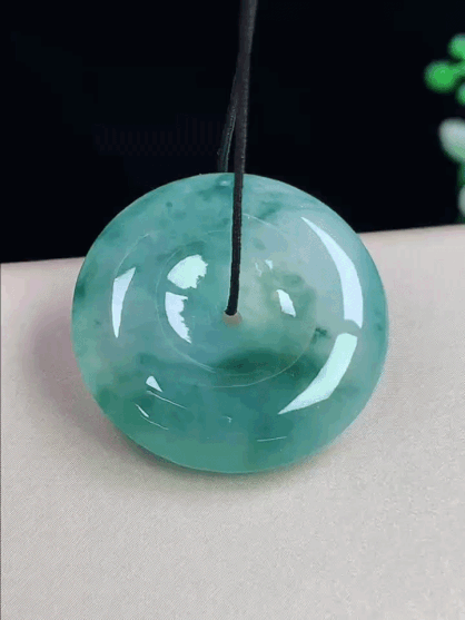 91571 翡翠冰飄藍花平安扣 (25mm直徑)