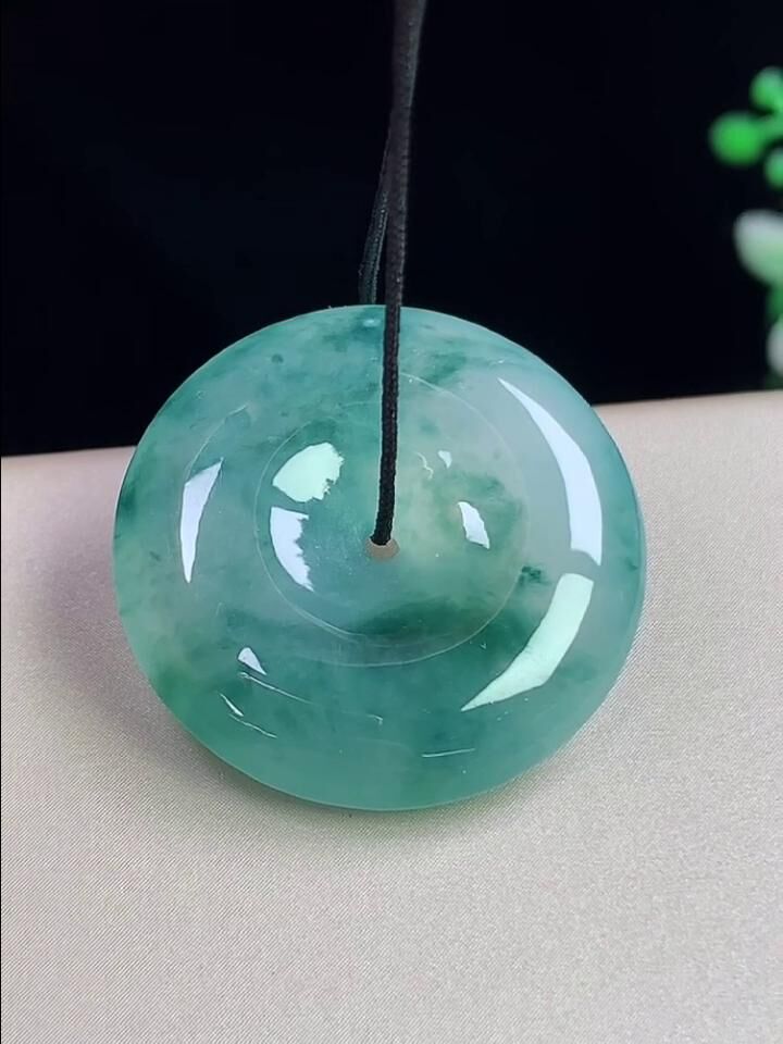 翡翠冰飄藍花平安扣 (25mm直徑),天然翡翠A玉, 緬甸玉, Jade, Jadeite