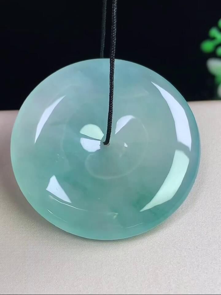 翡翠冰藍底飄花平安扣 (34.6mm直徑),天然翡翠A玉, 緬甸玉, Jade, Jadeite