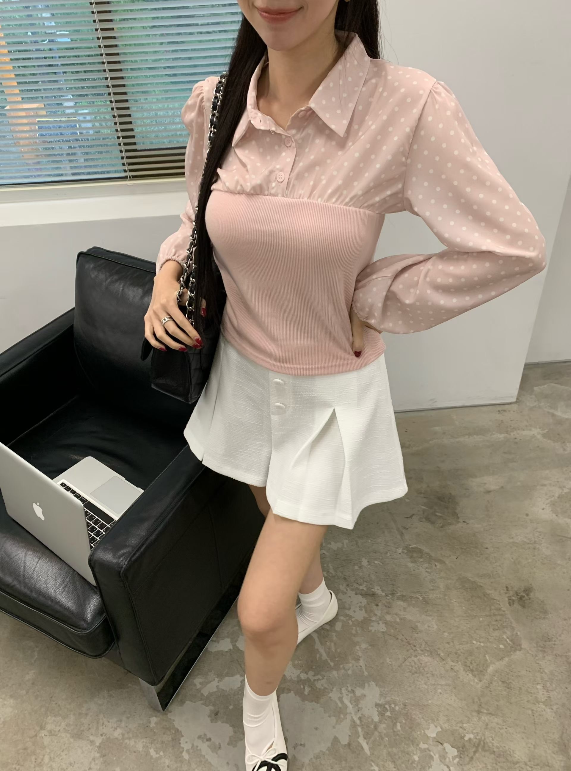 點點拼接有領襯衫上衣