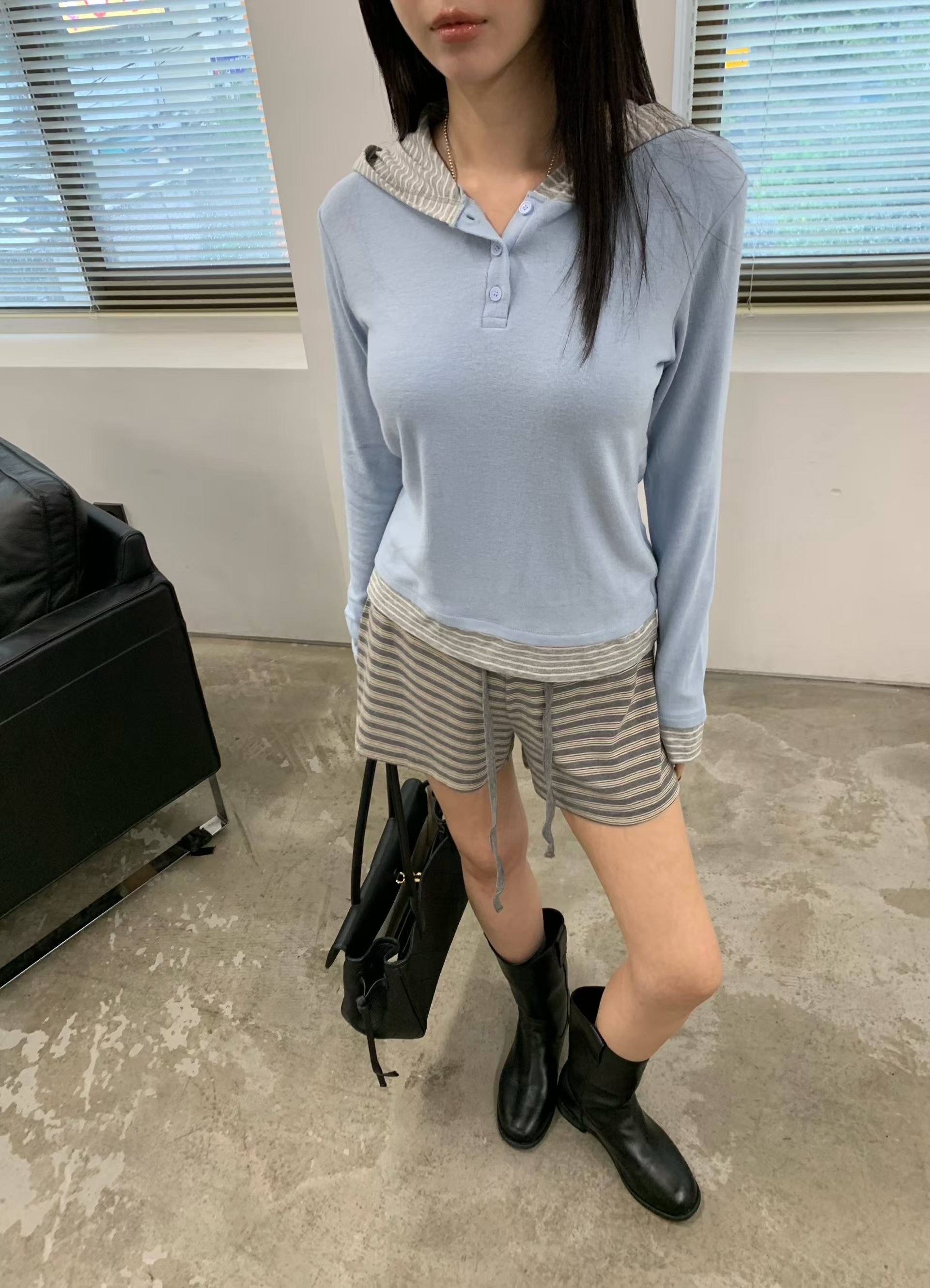 條紋連帽長袖T