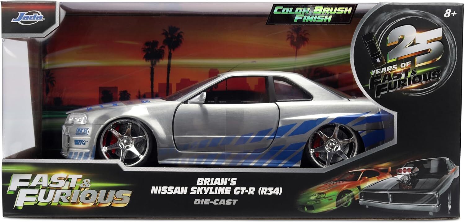 玩命關頭1:24合金車25周年紀念款 日產 NISSAN GT-R R34 銀色拉絲塗裝  JD36818