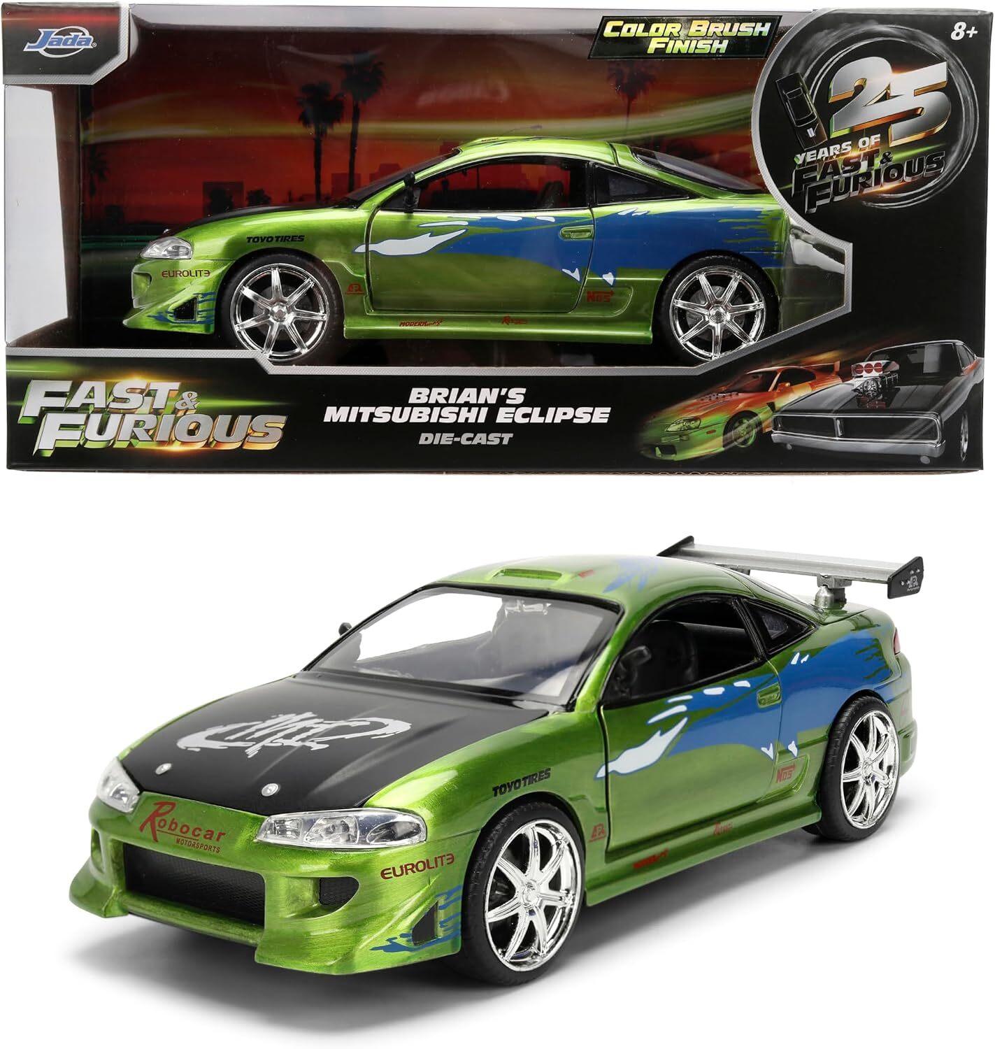 玩命關頭1:24合金車25周年紀念款 1995 三菱 日蝕  Mitsubishi Eclipse 綠色拉絲塗裝 JD36817