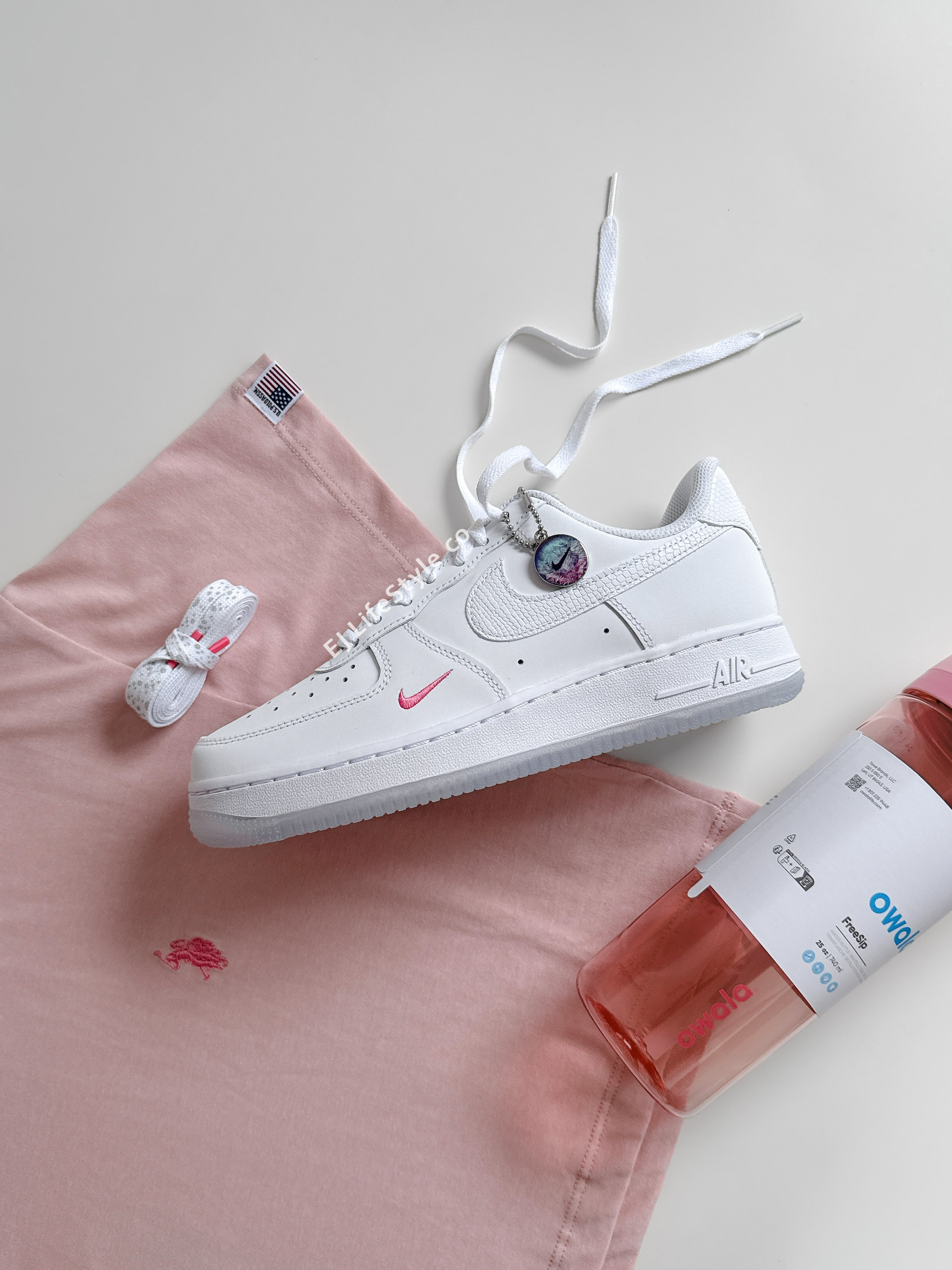 NIKE AIR FORCE 1'07 AF1 蛇紋 粉勾 鐳射鞋扣 吊飾 果凍底 女鞋 IV4453-100 / 現貨