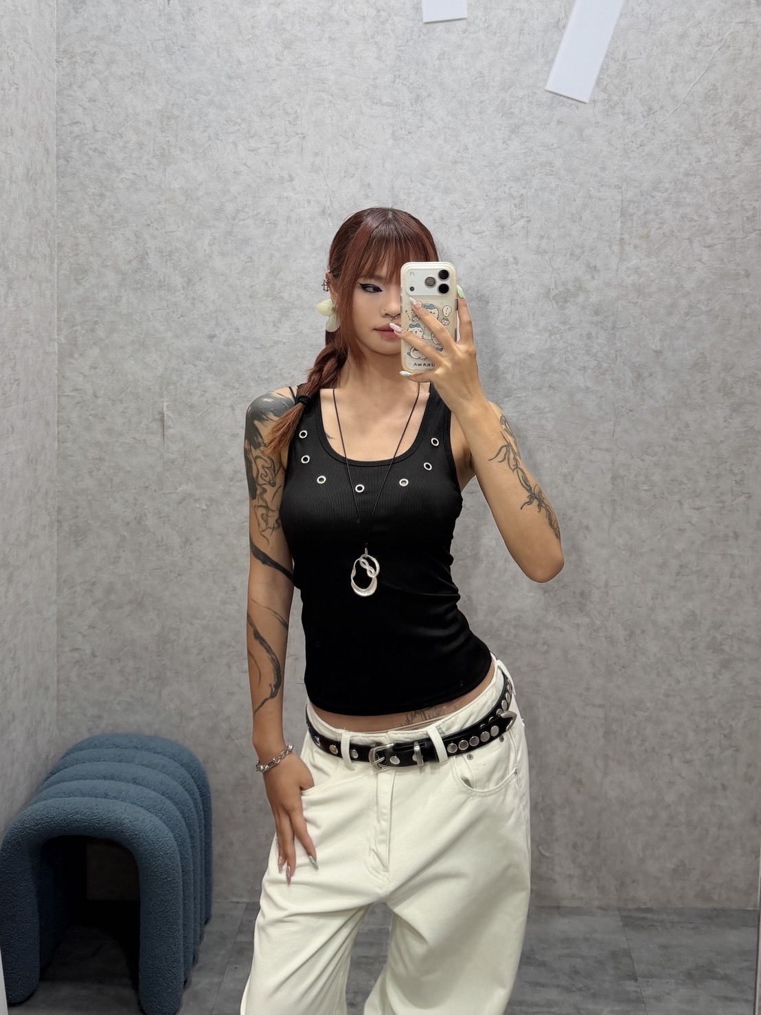 RETRO GROMMET EYELET RACERBACK RIBBED TANK TOP