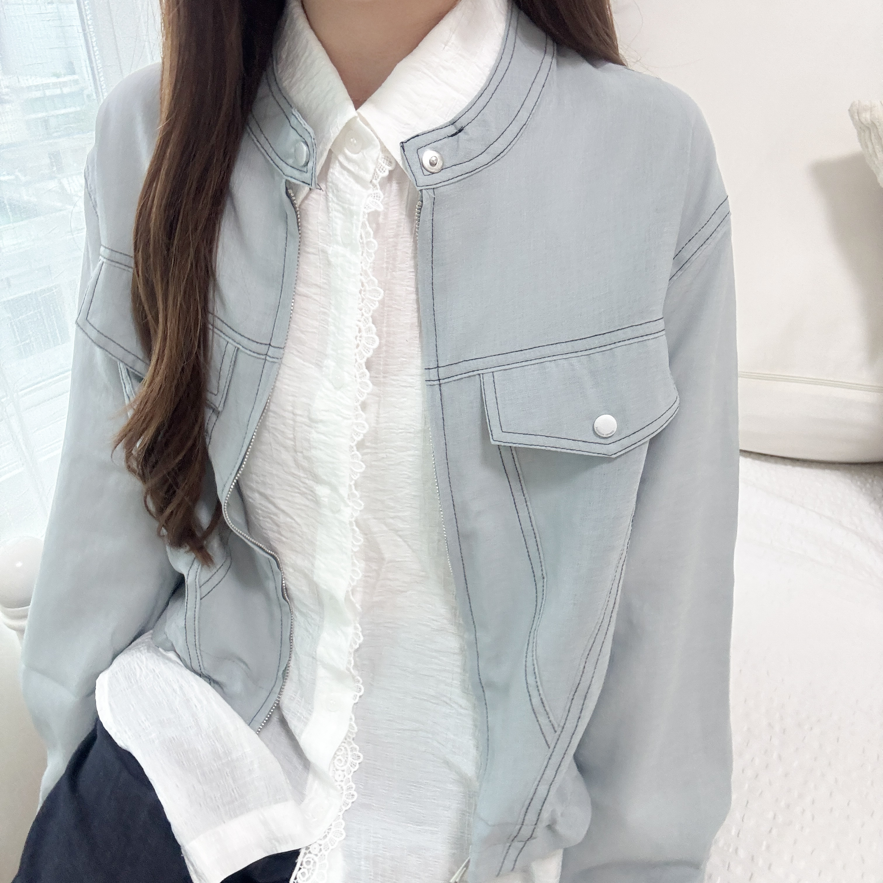 明線亞麻夾克外套