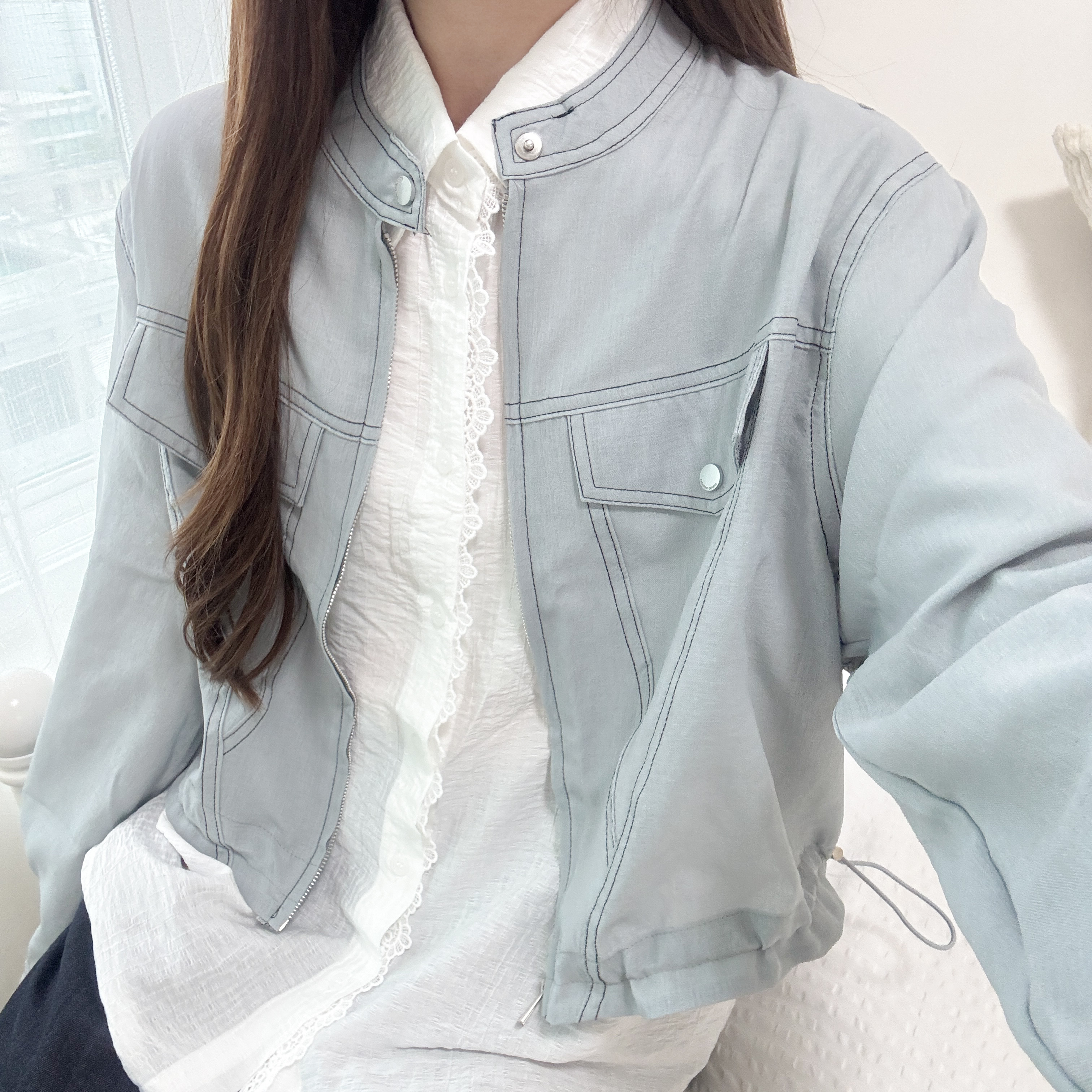 明線亞麻夾克外套