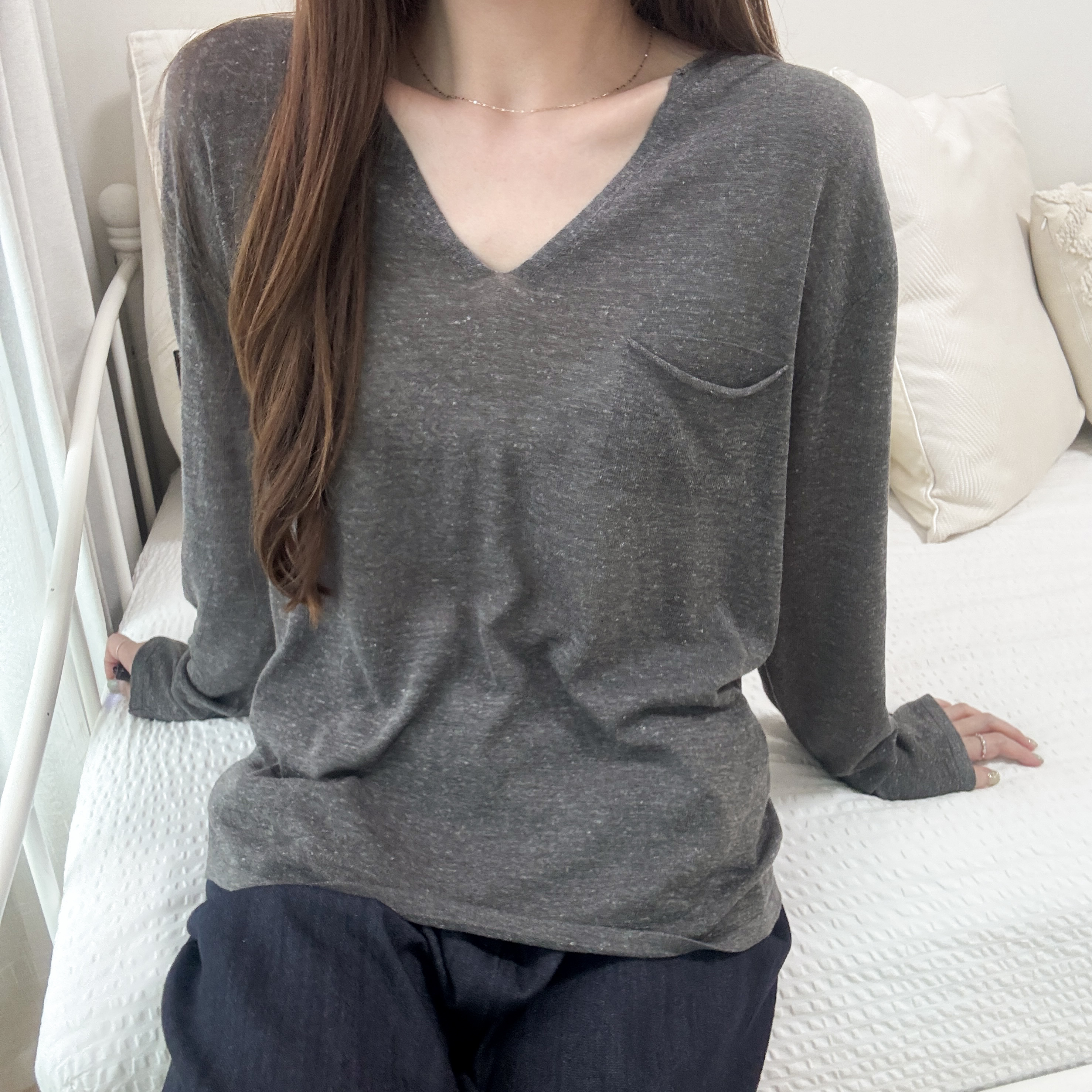 慵懶V領休閑線衫