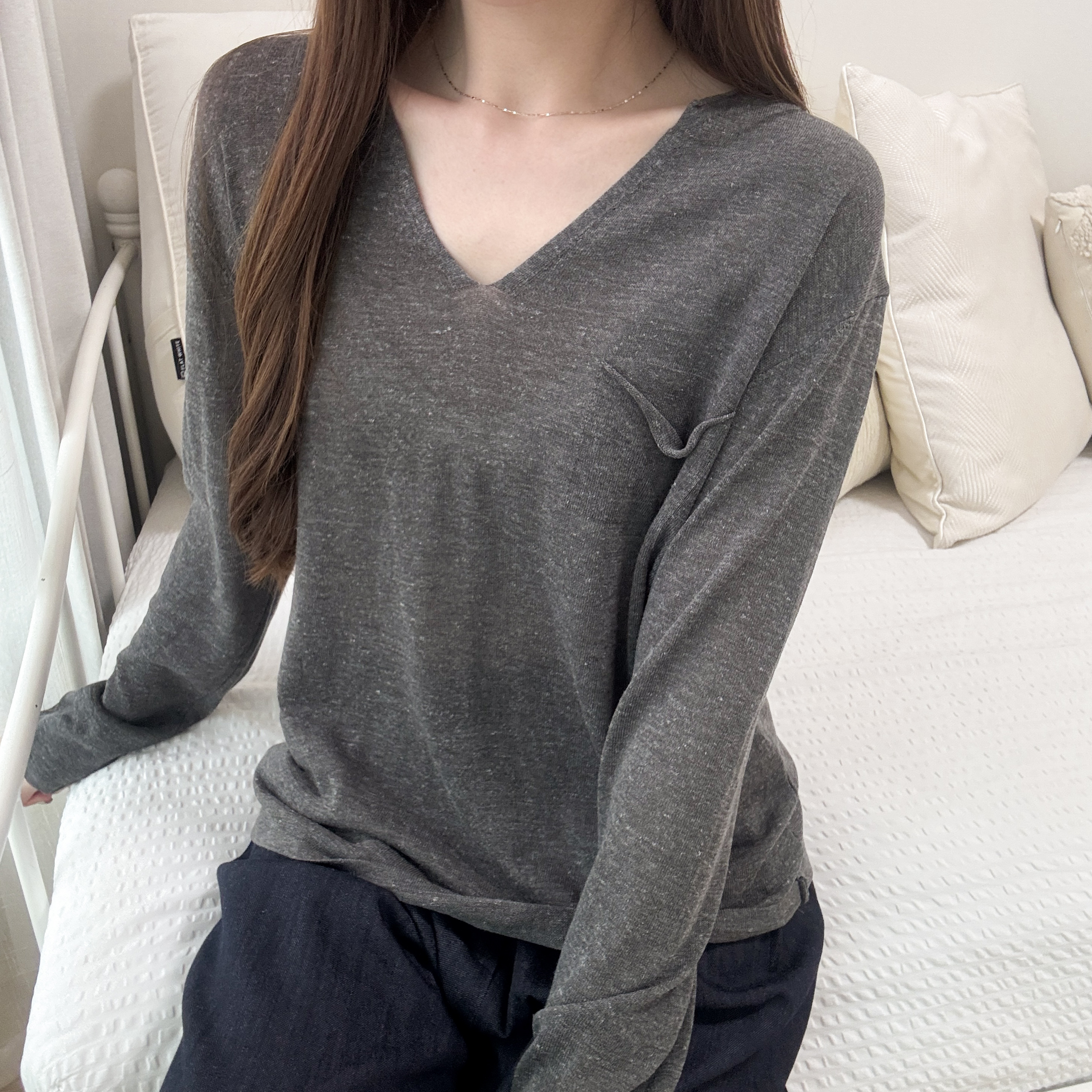 慵懶V領休閑線衫