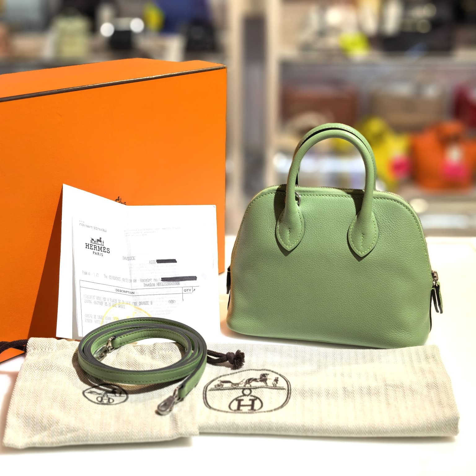 全新HERMES Mini Bolide Z 1923 3I 牛油果綠  EVERCOLOR皮,銀扣 #BRAND NEW #香榭站正品