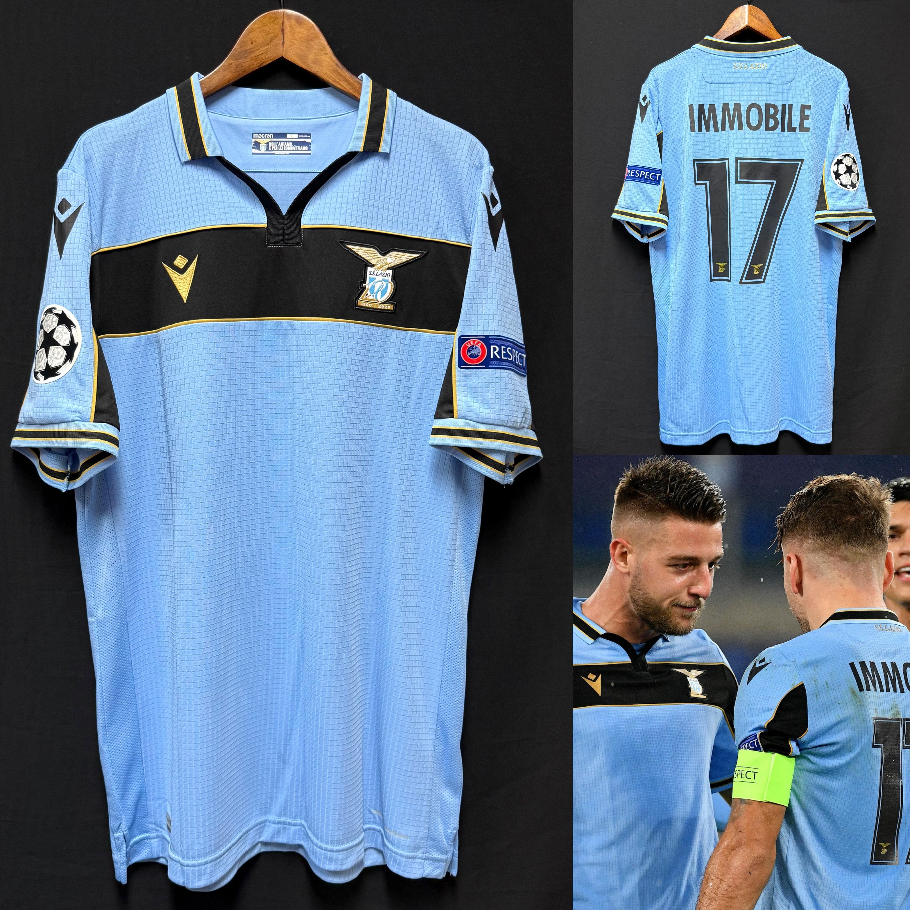 (Player Issue) SS Lazio 2019-2020 Macron 120th Anniversary UEFA Champions League Home Player Issue Shirt #17 IMMOBILE