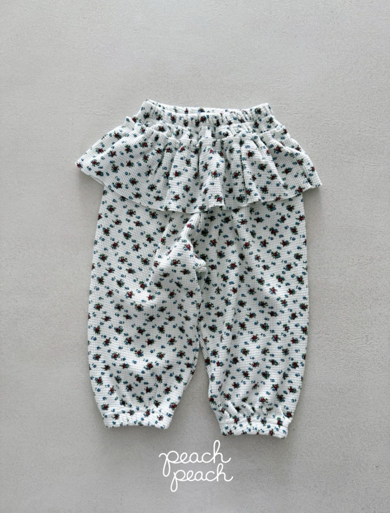 PEACH PEACH Floral Ruffle Waffle Pants