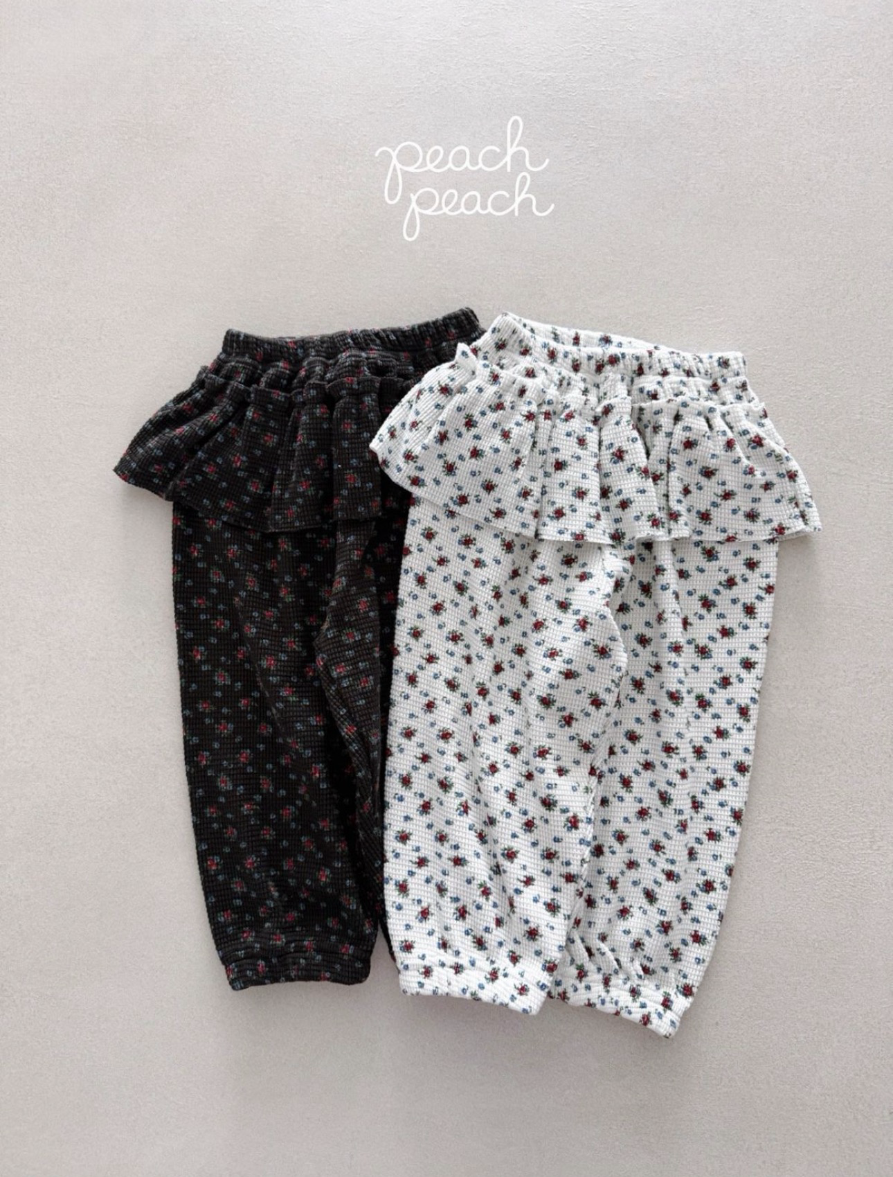 PEACH PEACH Floral Ruffle Waffle Pants