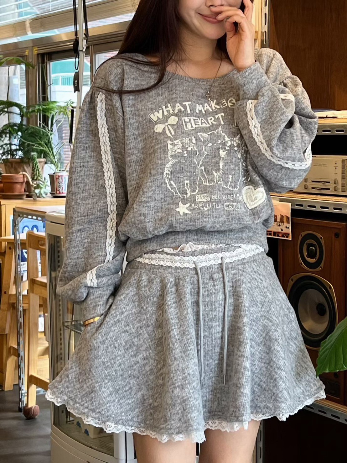 貓咪插花寬領上衣  短褲裙(分售)
