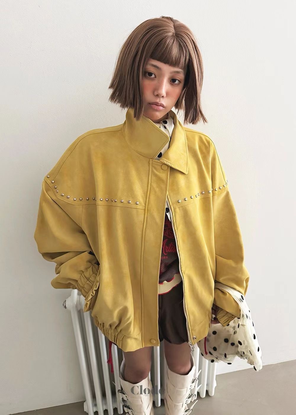 圓鉚釘麂皮夾克