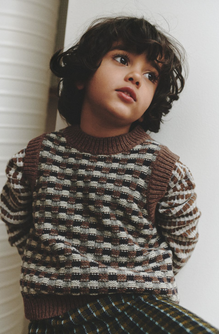 FUB 撞色格紋背心 Lambswool Vest - hazel