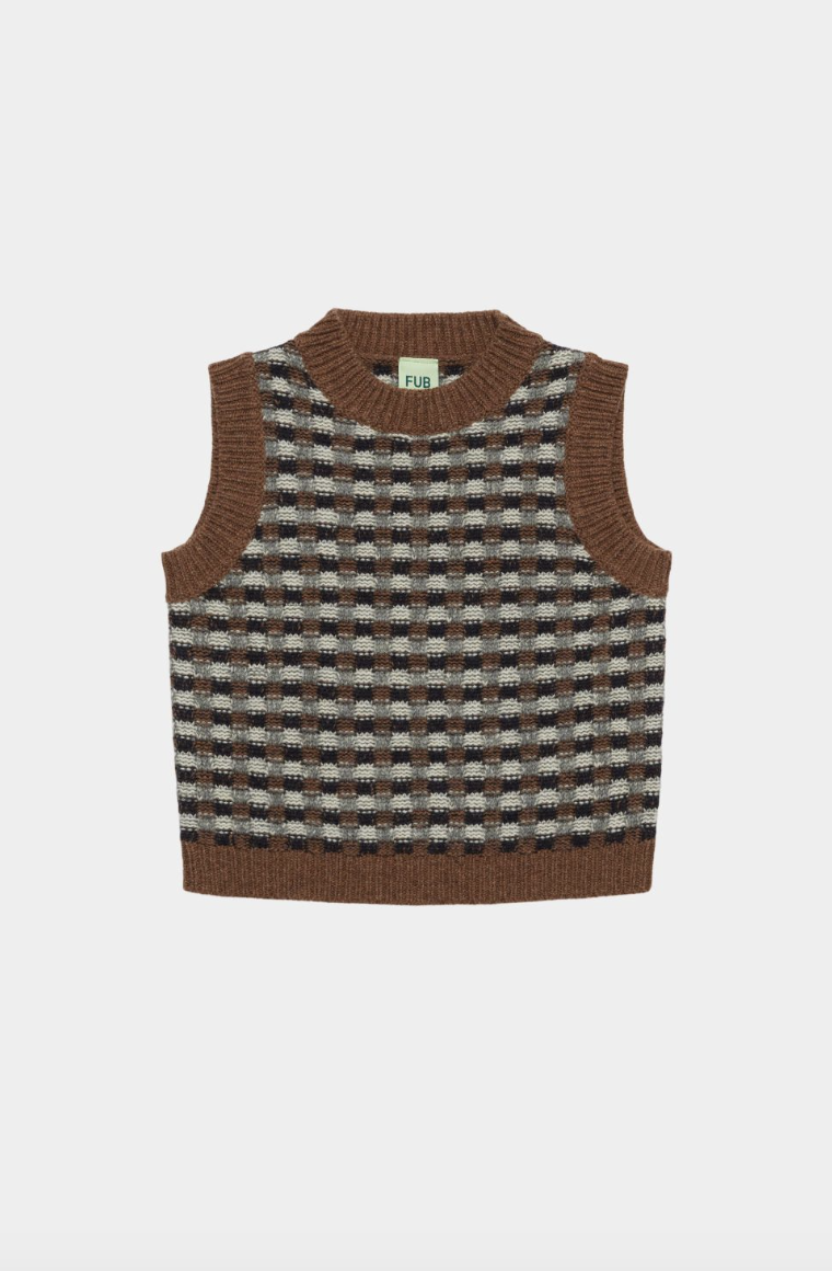 FUB 撞色格紋背心 Lambswool Vest - hazel