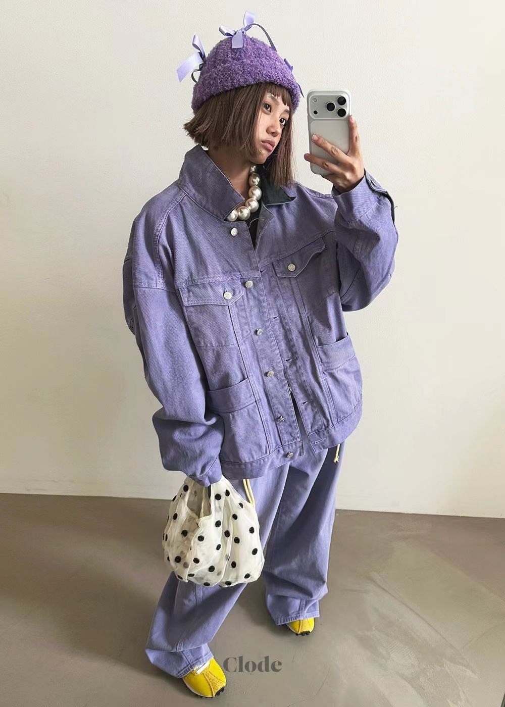 撞色領長版牛仔夾克