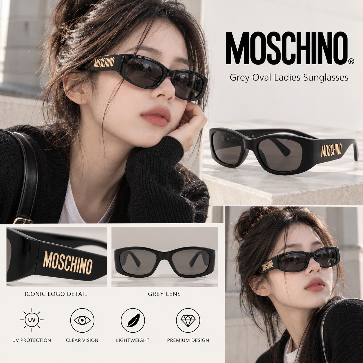 【預購】Moschino N090482 灰色橢圓形女裝太陽眼鏡