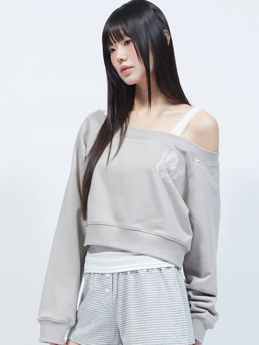 LMR 露肩復古花卉標誌短衛衣 Off-Shoulder Vintage Floral Logo Cropped Sweatshirt