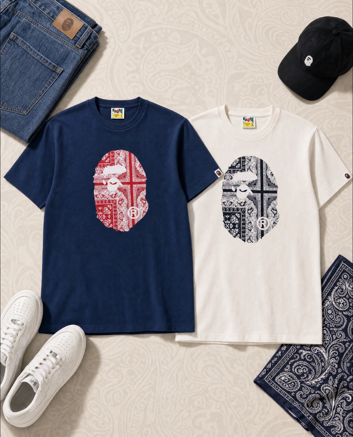 【APAIR】預購 Bape PAISLEY PATTERN APE HEAD TEE 變形蟲 腰果花 藏青 白 短T 日本代購