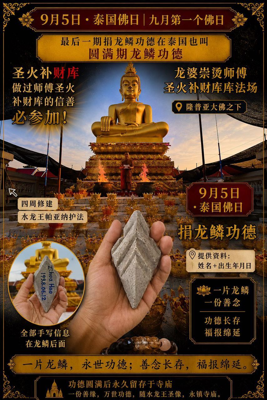 泰國🇹🇭聖火聖僧龍婆崇燙寺廟・捐龍鱗大功德９／５