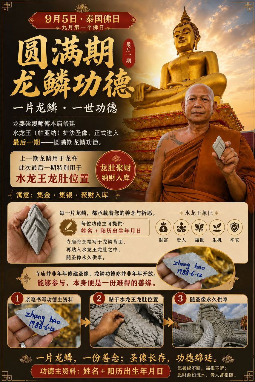 泰國🇹🇭聖火聖僧龍婆崇燙寺廟・捐龍鱗大功德９／５