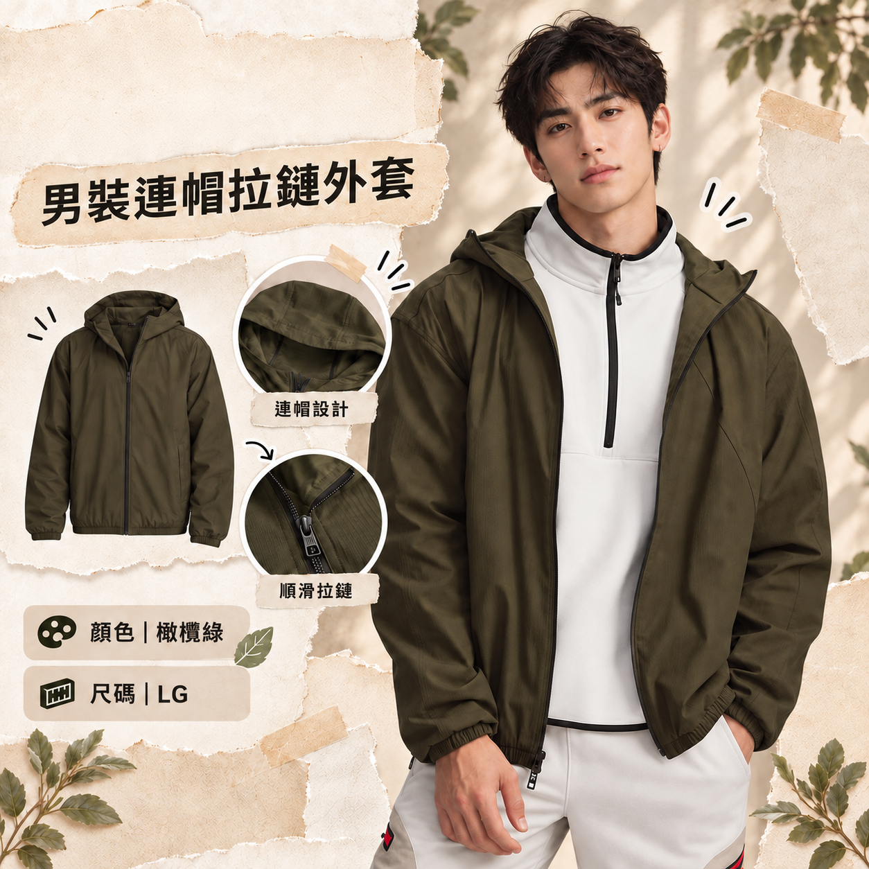 【預購】UNDER ARMOUR N090502 男裝拉鏈連帽外套 (橄欖綠)