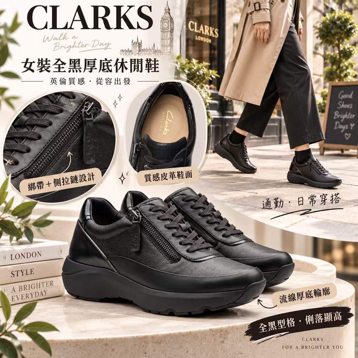 【預購】CLARKS N090506 Tivoli 女裝波鞋 (黑色)