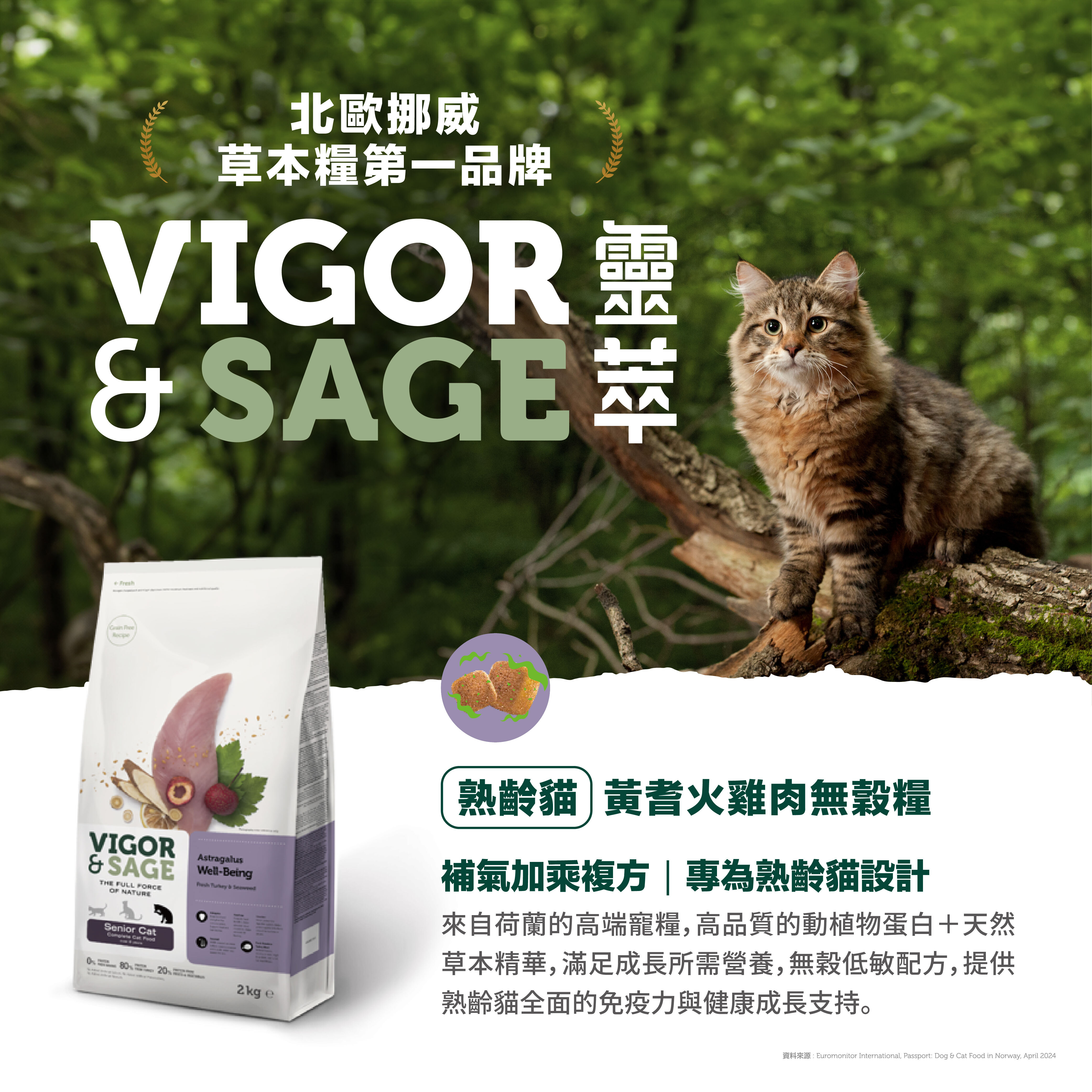 靈萃VIGOR&SAGE-熟齡貓黃耆火雞肉無穀糧 2kg