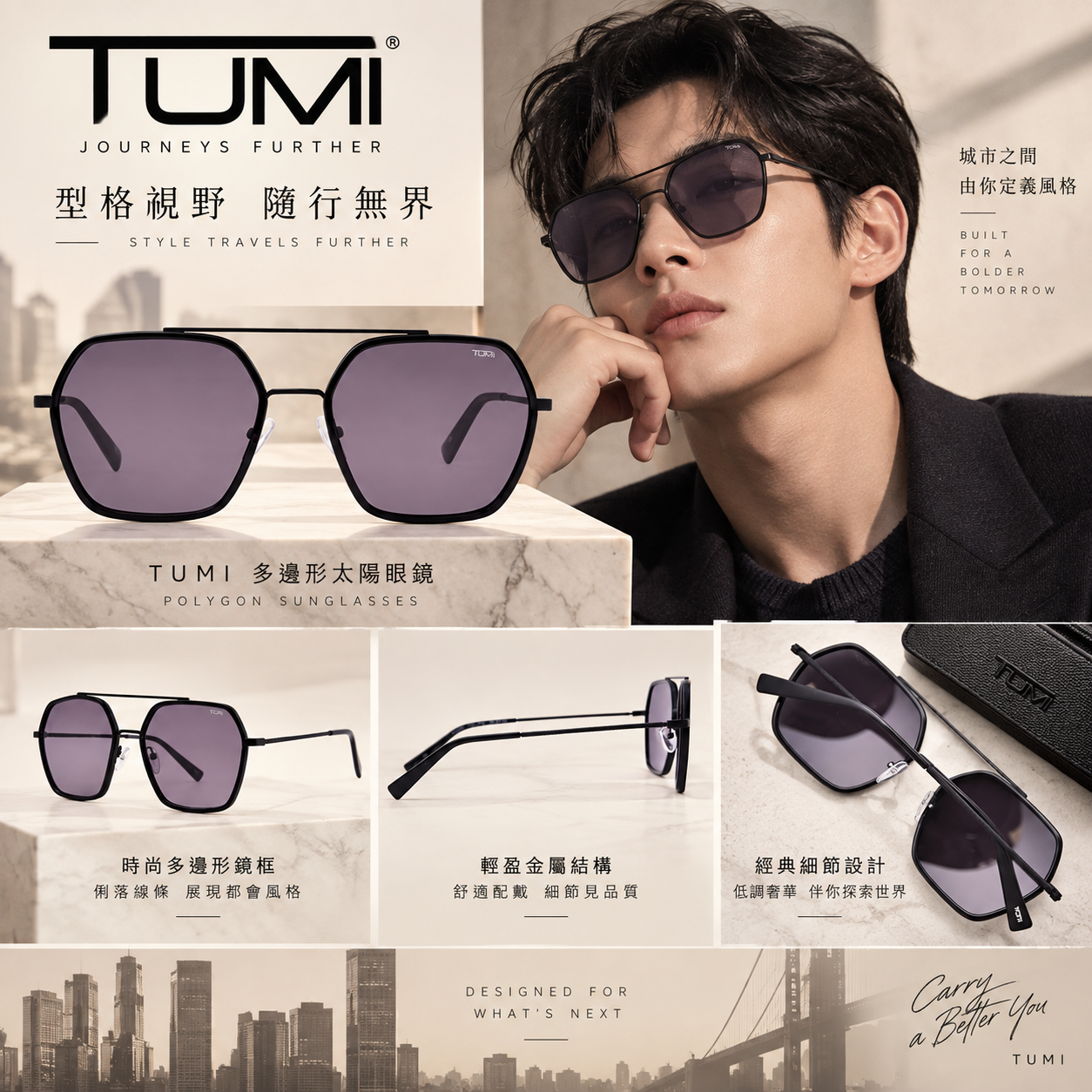 【預購】Tumi N090515 Navigator 多邊太陽鏡 (黑色鏡框/灰色)