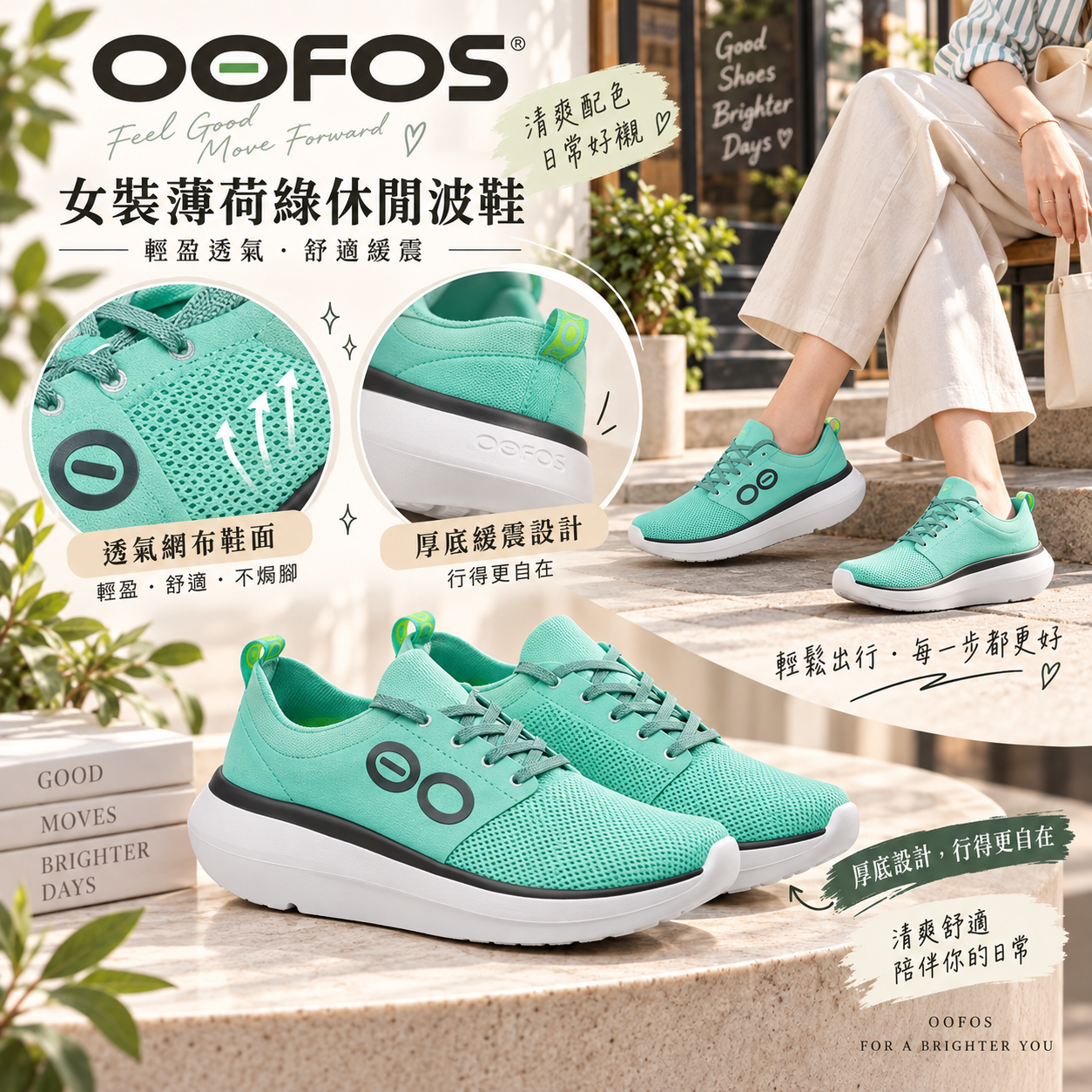【預購】OOFOS N090505 Oomy Stride 女裝波鞋 (薄荷綠)