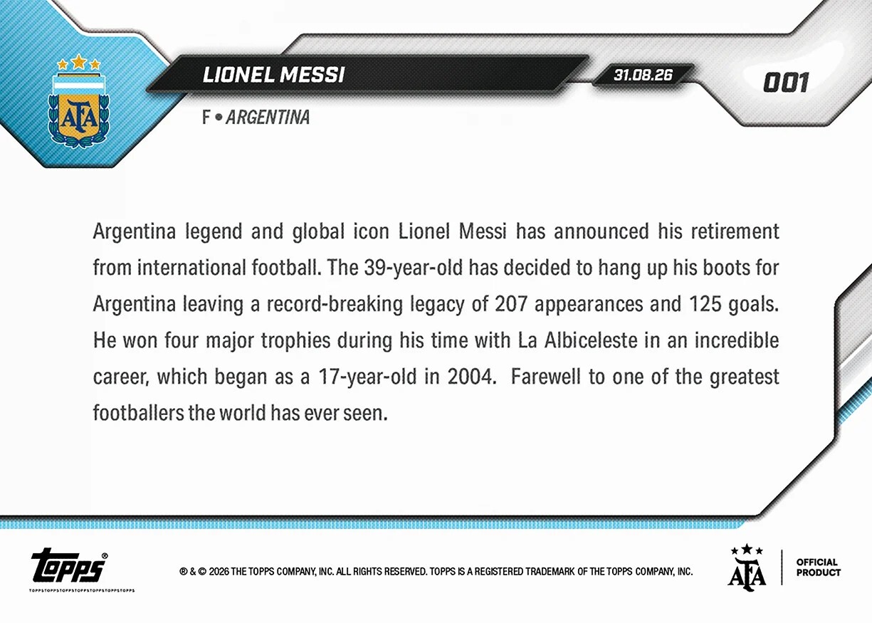 Lionel Messi - 2026 Argentina Topps NOW® - Card 1 終章之卡