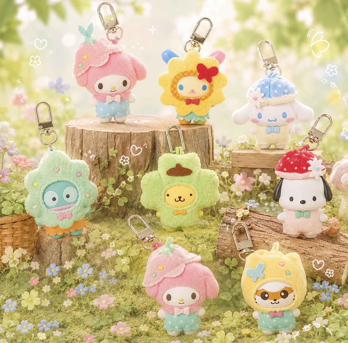 <可愛爆擊!!> 日本正版Sanrio 三麗鷗森林之友系列 限量 造型鑰匙圈 吊飾 KITTY 美樂蒂 布丁狗 大耳狗 帕恰狗 人魚漢頓 花小兔 可樂鈴