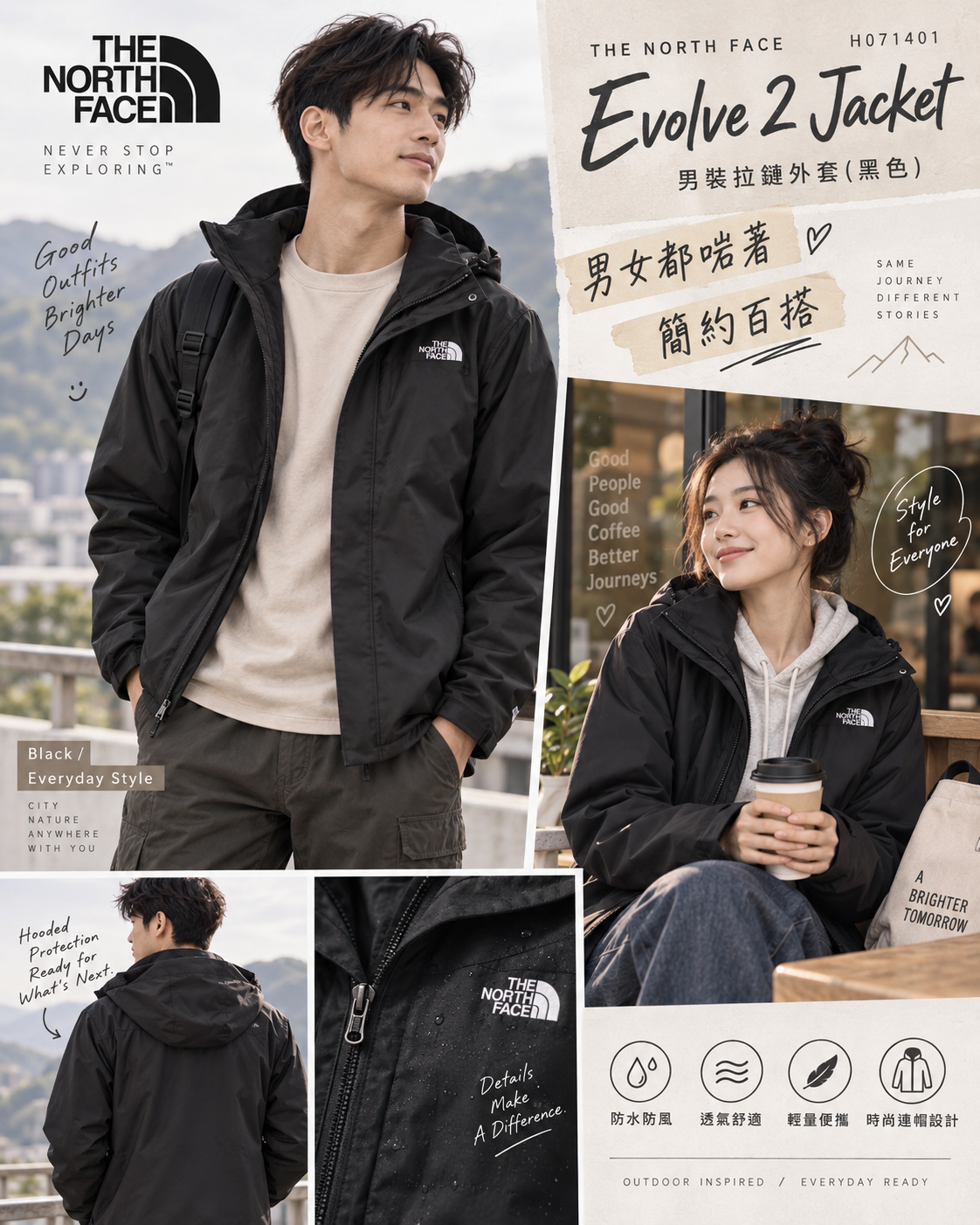 【預購】THE NORTH FACE H071401 Evolve 2 男裝拉鏈外套 (黑色)