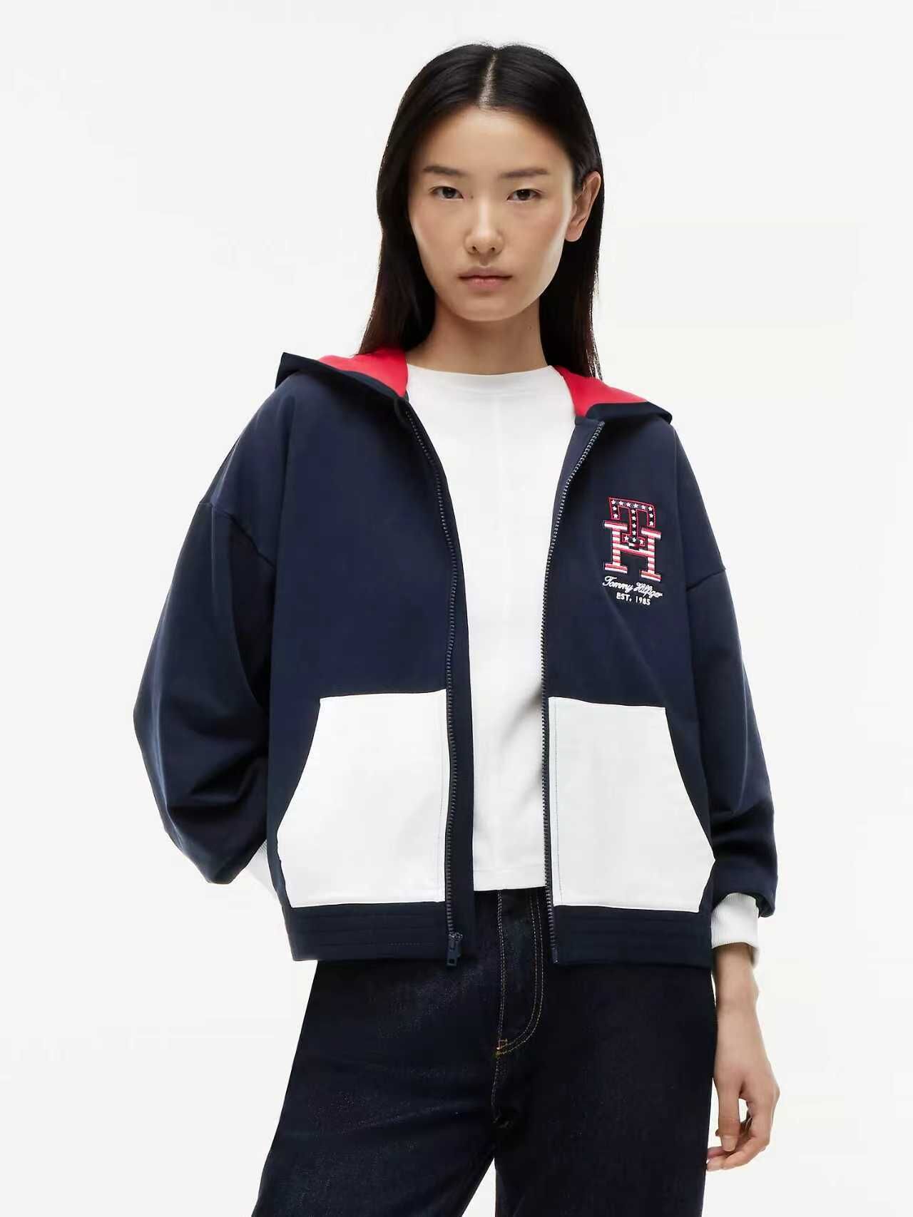 【預購】TOMMY HILFIGER N090519 Stars & Stripes 女裝拉鏈連帽外套 (深藍色)