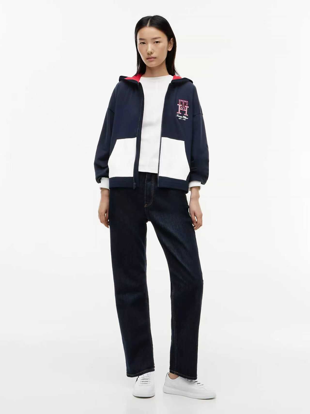 【預購】TOMMY HILFIGER N090519 Stars & Stripes 女裝拉鏈連帽外套 (深藍色)