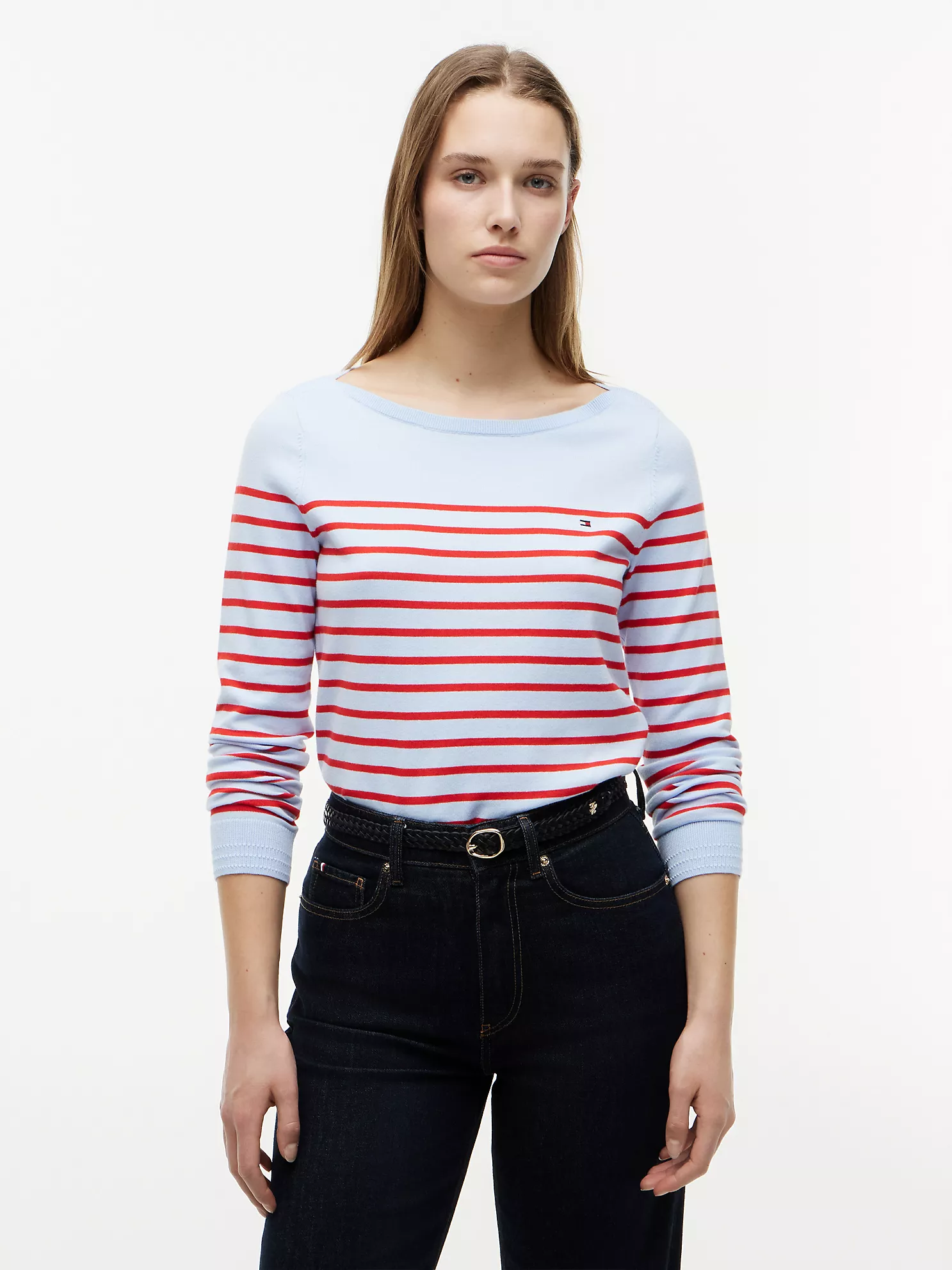 【預購】TOMMY HILFIGER N090527 Striped 女裝圓領毛衣 (紅藍間紋)