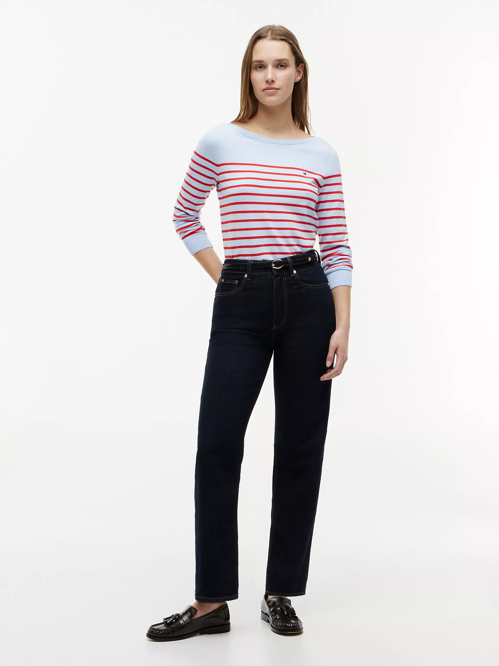 【預購】TOMMY HILFIGER N090527 Striped 女裝圓領毛衣 (紅藍間紋)